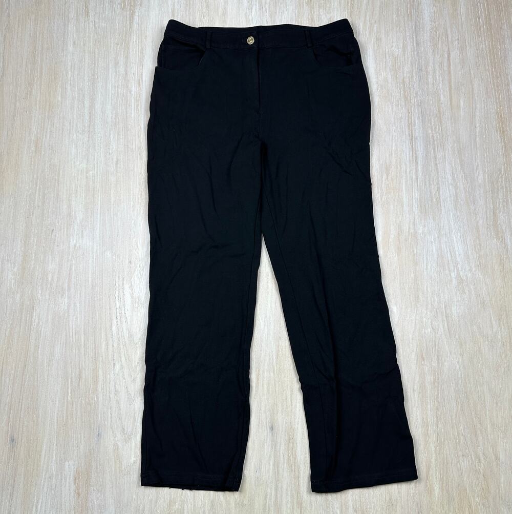 St. John Black Cropped High Waisted Stretch Slacks Work Office Pull On Pants 10